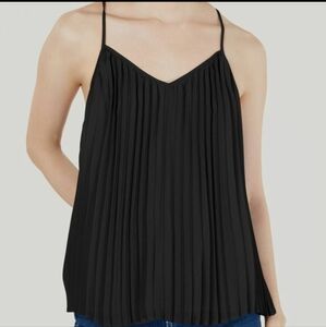 Express Racerback Pleated Top Tank Blouse Black Sz. S Adjustable Strap High Low
